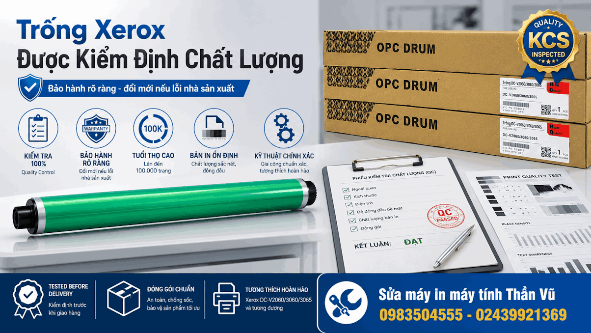 Kiểm tra chất lượng trống Xerox trước khi lắp đặt để đảm bảo bản chụp sắc nét.